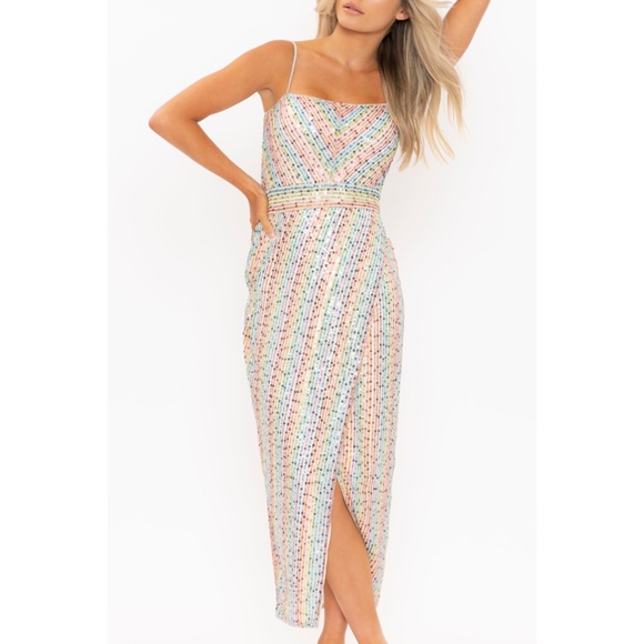 NEW Saylor Indiana Dress Rainbow Sequin Stripe Medium - Picture 6 of 13